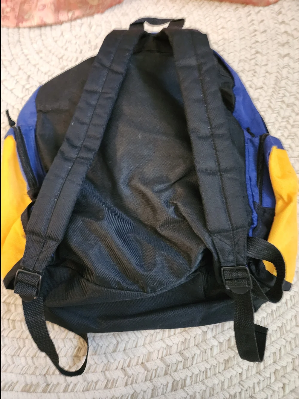 Y2k 90s TMS Blue and‎ Yellow Colorblock Backpack Multiple Pockets
